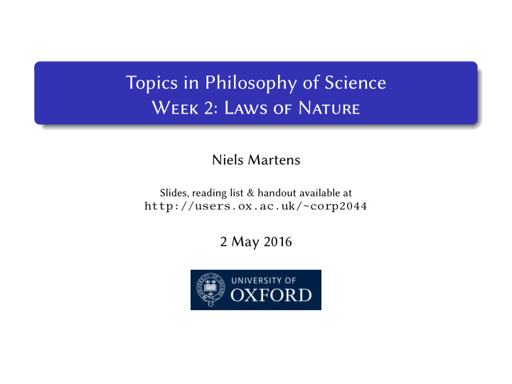 topics in philosophy of science week 2 laws of nature