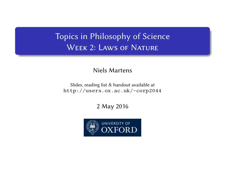 topics in philosophy of science week 2 laws of nature