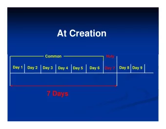 At Creation  Common  Holy  Day 1  Day 2  Day 8 Day 9  Day 3  Day 4  Day 5  Day 6  Day 7  7 Days The
