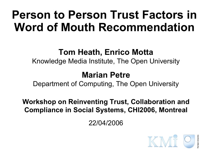 person to person trust factors in word of mouth