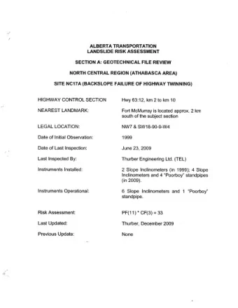 PF(11) * CF(3) =  Risk Assessment:  33  Last Updated:  Thurber, December 2009  Previous Update: