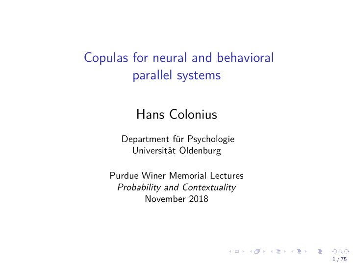 copulas for neural and behavioral parallel systems hans