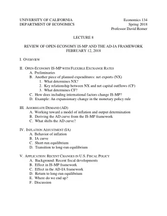 UNIVERSITY OF CALIFORNIA  Economics 134  DEPARTMENT OF ECONOMICS  Spring 2018  Professor David