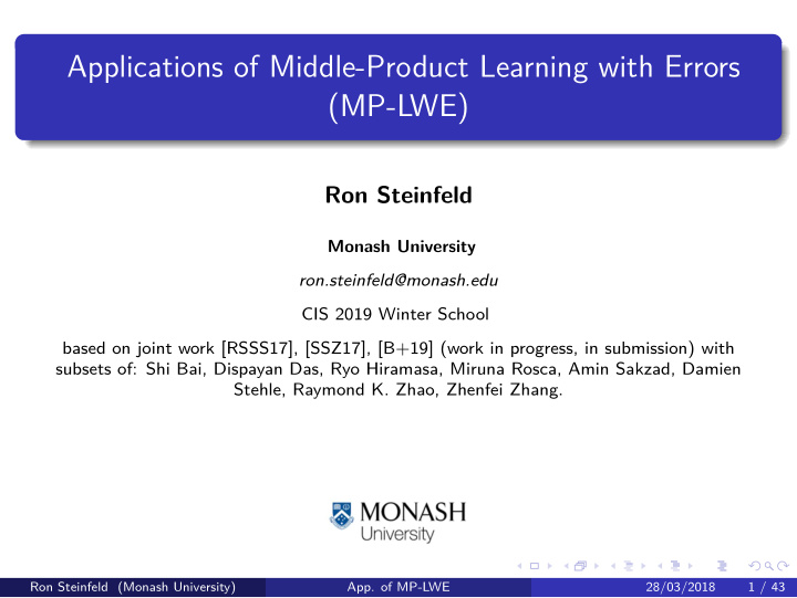 applications of middle product learning with errors mp lwe
