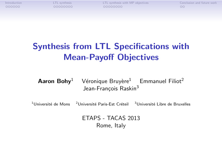 synthesis from ltl specifications with mean payoff