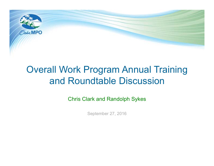 overall work program annual training and roundtable