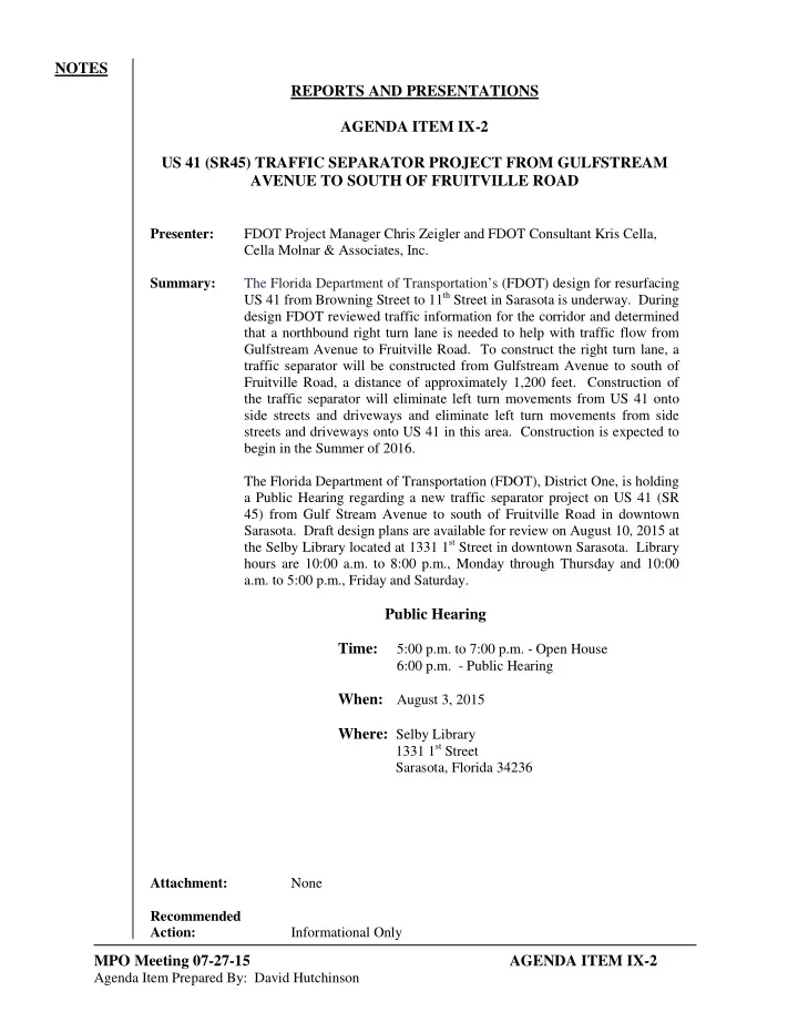 notes reports and presentations agenda item ix 2 us 41
