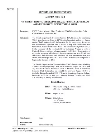 NOTES REPORTS AND PRESENTATIONS  AGENDA ITEM IX-2  US 41 (SR45) TRAFFIC SEPARATOR PROJECT FROM