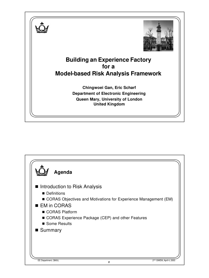 building an experience factory for a model based risk