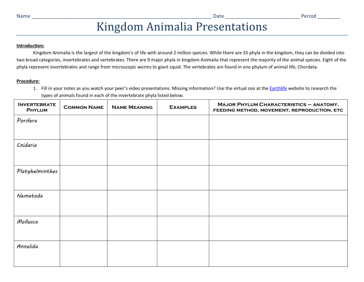 kingdom animalia presentations