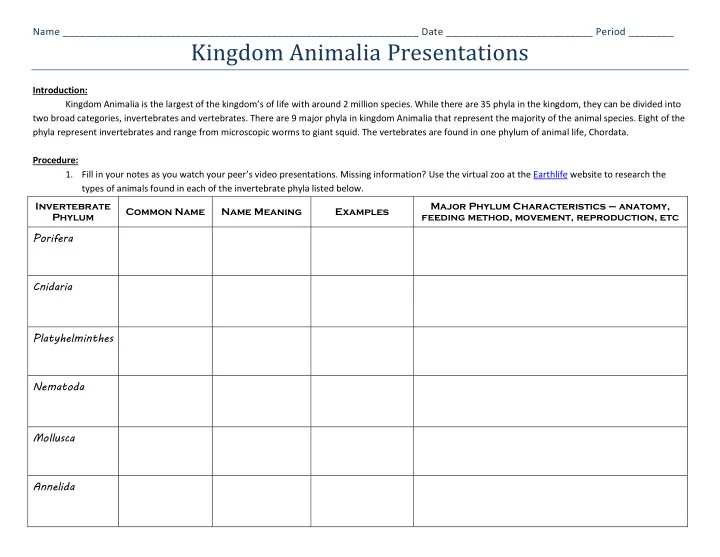 kingdom animalia presentations