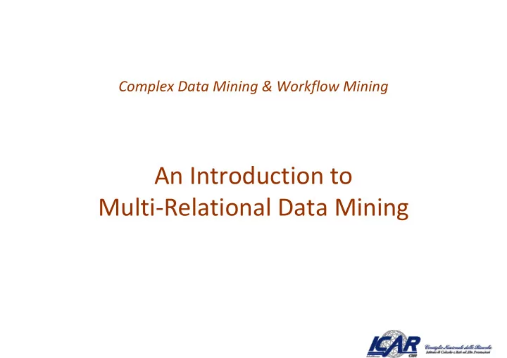an introduction to multi relational data mining outline