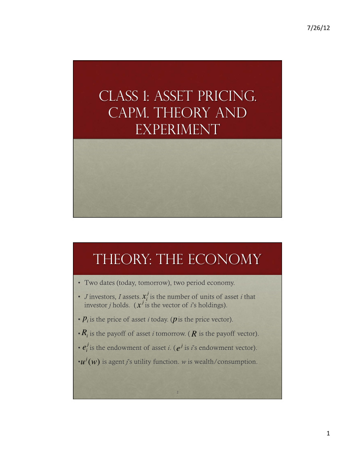 class 1 asset pricing capm theory and experiment