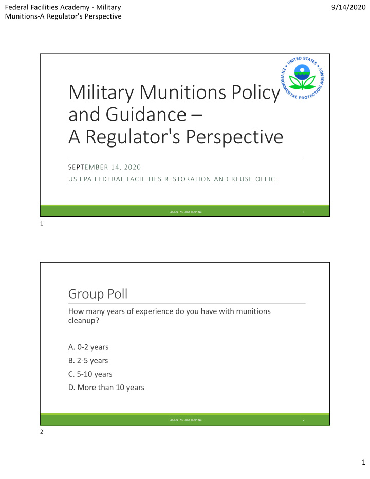 military munitions policy and guidance a regulator s