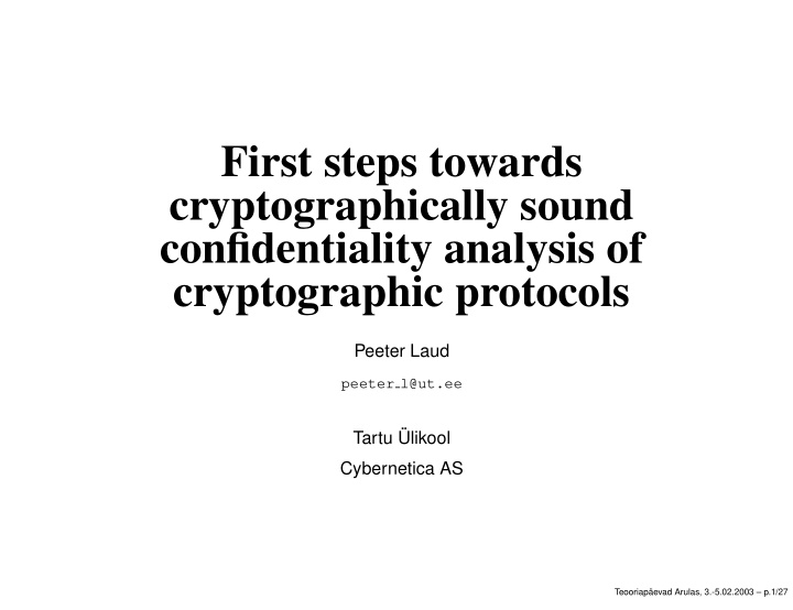 first steps towards cryptographically sound