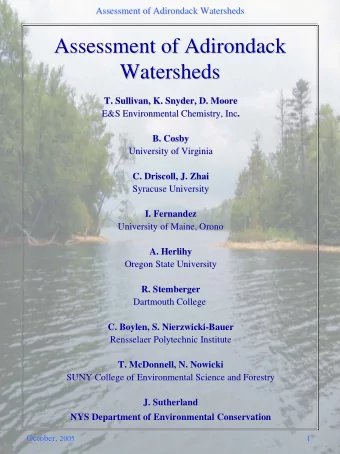 Assessment of Adirondack  Assessment of Adirondack  Watersheds  Watersheds  T. Sullivan, K. Snyder,