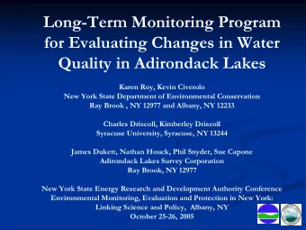 Long-Term Monitoring Program  for Evaluating Changes in Water  Quality in Adirondack Lakes  Karen