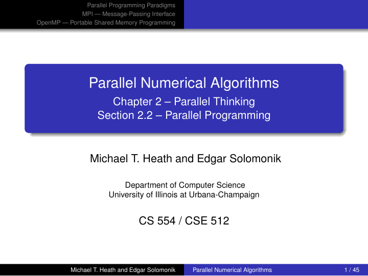 parallel numerical algorithms