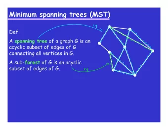 Minimum spanning trees (MST)  Def: A spanning tree of a graph G is an  acyclic subset of edges of G