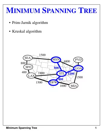 Minimum Spanning Tree   spanning tree of minimum total weight   e.g., connect all the