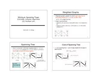 Weighted Graphs   Weighted graphs: graphs for which each edge has an Minimum Spanning Trees
