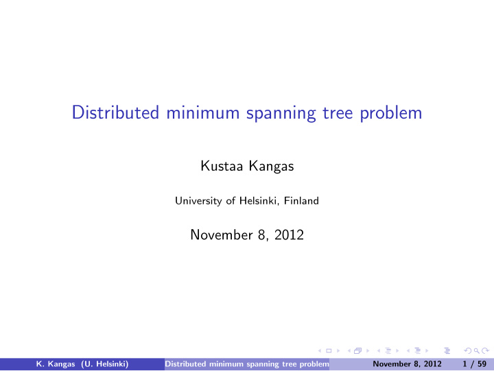 distributed minimum spanning tree problem