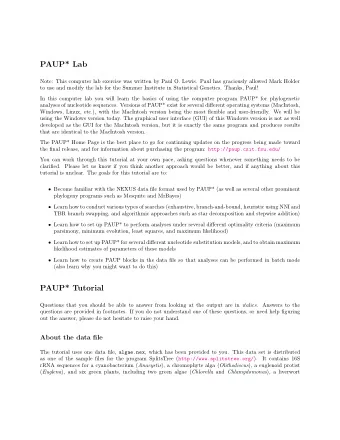 PAUP* Lab  Note: This computer lab exercise was written by Paul O. Lewis. Paul has graciously