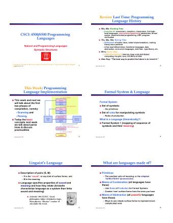 Review Last Time: Programming  Language History   50s, 60s: Exciting Time   Invention