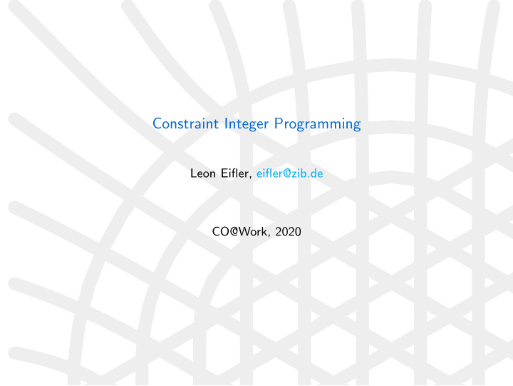 constraint integer programming