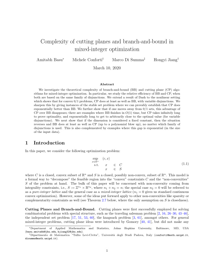 complexity of cutting planes and branch and bound in