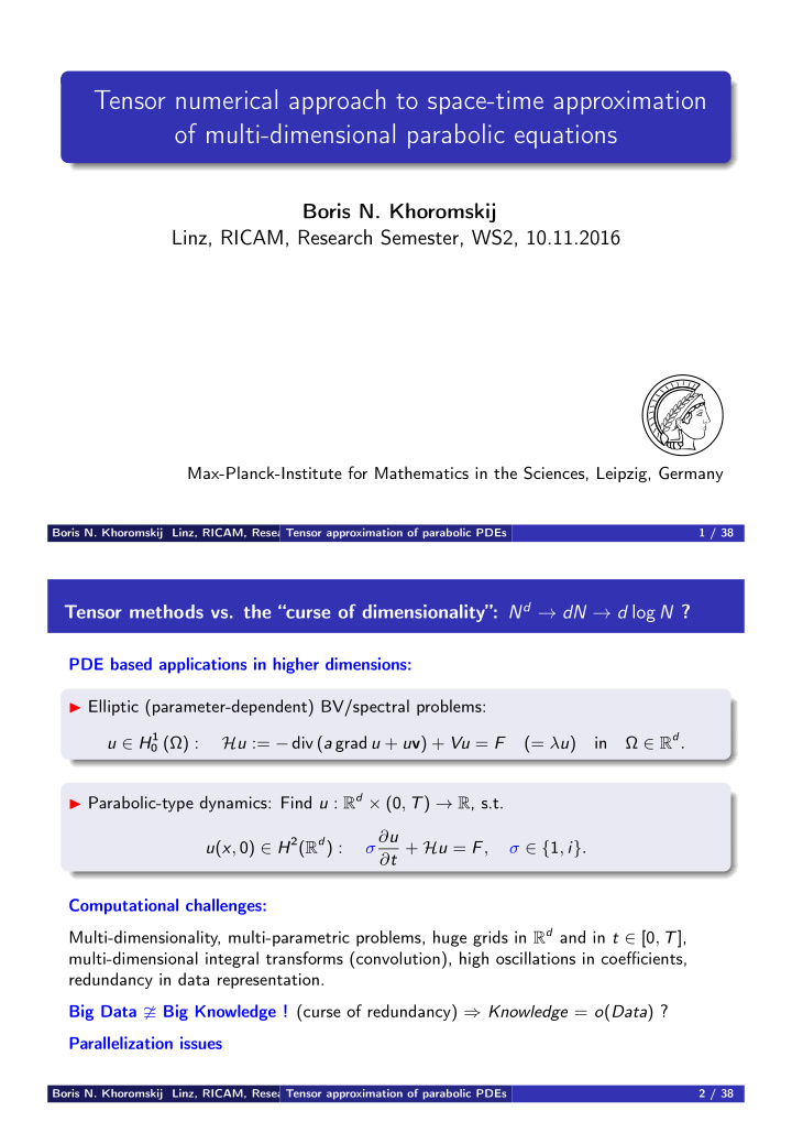 tensor numerical approach to space time approximation of