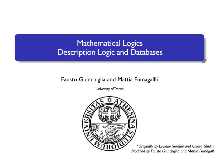 mathematical logics description logic and databases