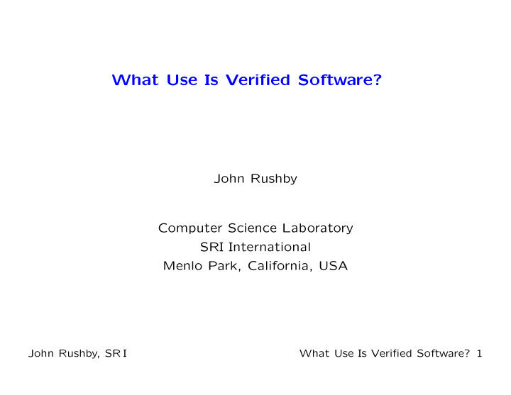what use is verified software