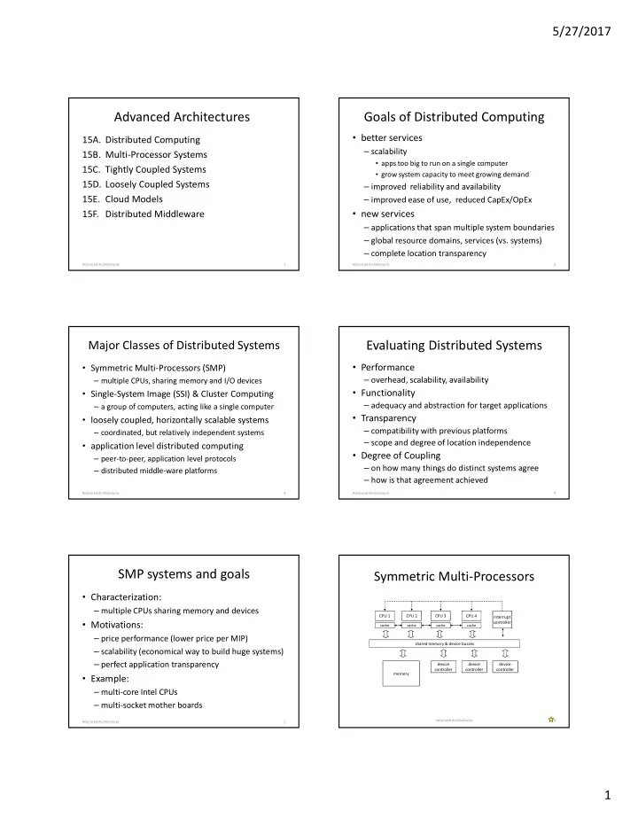 advanced architectures goals of distributed computing