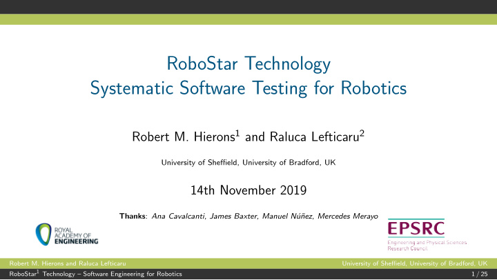 robostar technology systematic software testing for