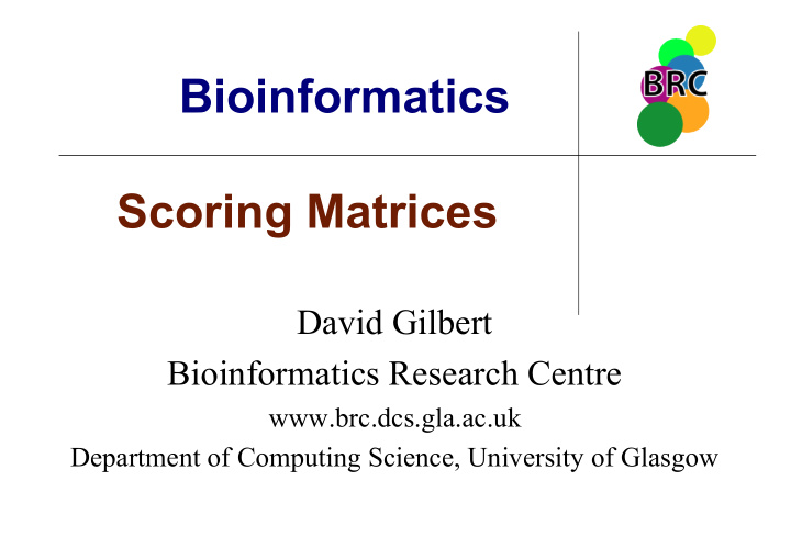 bioinformatics scoring matrices