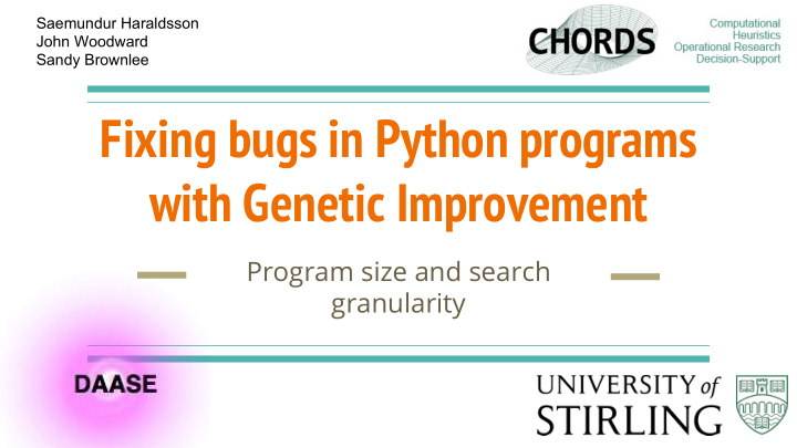 fixing bugs in python programs with genetic improvement