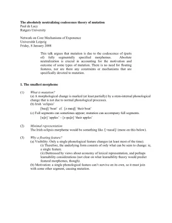 The absolutely neutralizing coalescence theory of mutation  Paul de Lacy  Rutgers University