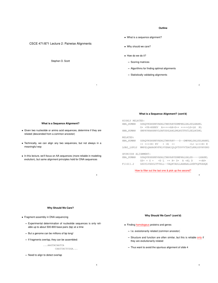 csce 471 871 lecture 2 pairwise alignments