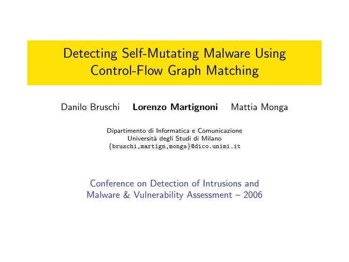 detecting self mutating malware using control flow graph
