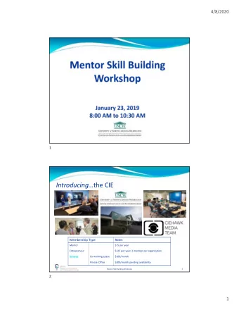 Introducing the CIE  Membership Type  Rates  Mentor  $75 per year  Entrepreneur  $125 per year;