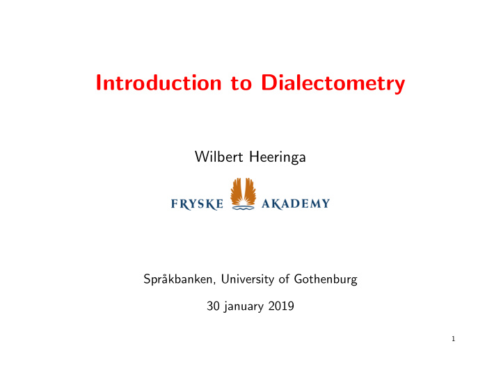 introduction to dialectometry