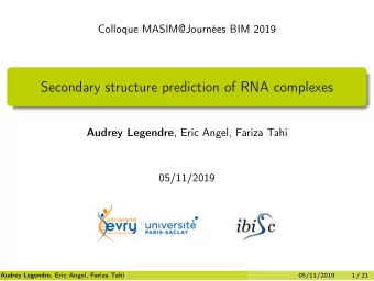 Secondary structure prediction of RNA complexes Audrey Legendre , Eric Angel, Fariza Tahi