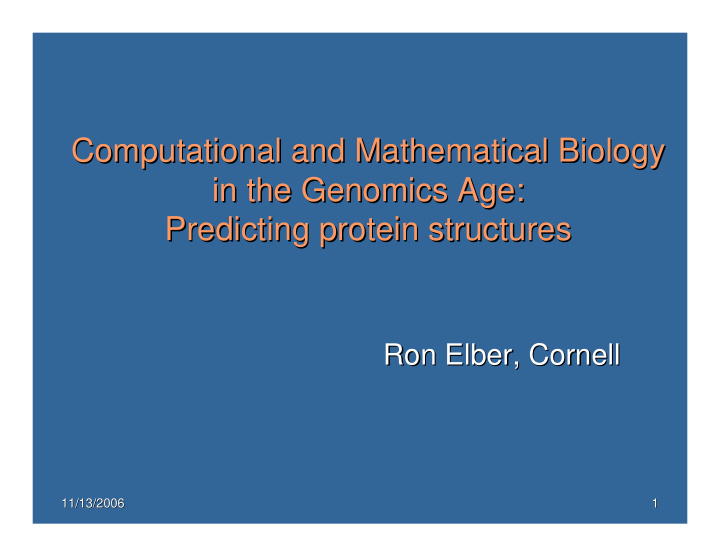 computational and mathematical biology computational and