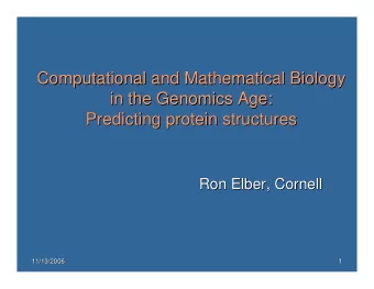 Computational and Mathematical Biology  Computational and Mathematical Biology  in the Genomics