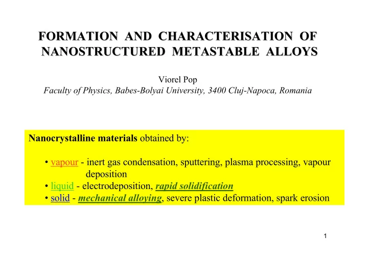 formation and characterisation of formation and