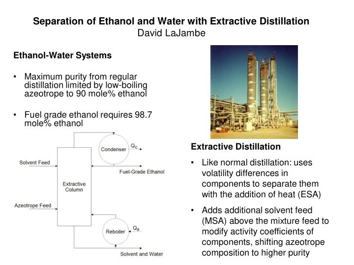 separation of ethanol and water with extractive