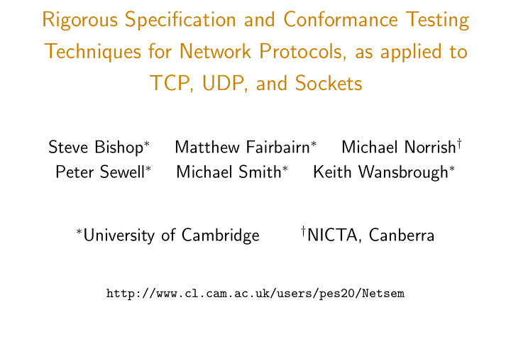 rigorous specification and conformance testing techniques