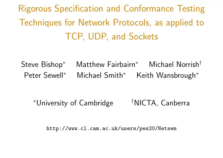 rigorous specification and conformance testing techniques