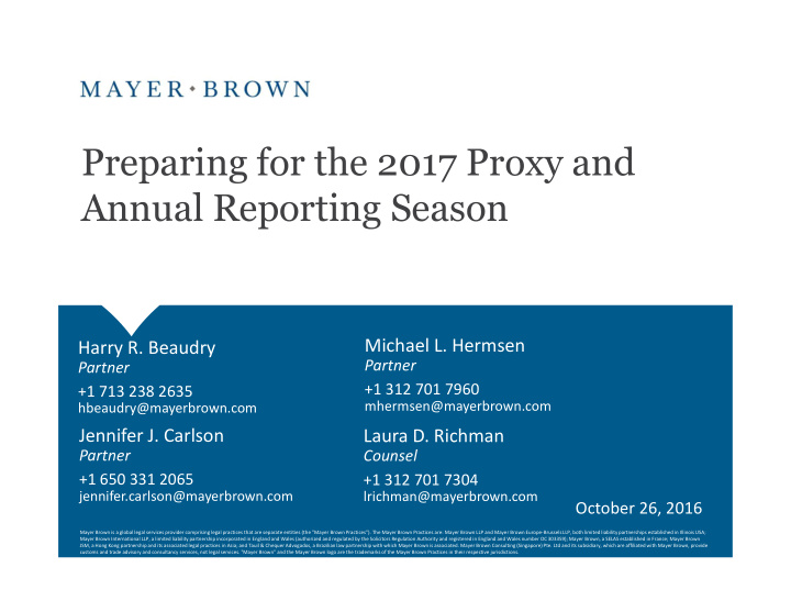 preparing for the 2017 proxy and annual reporting season